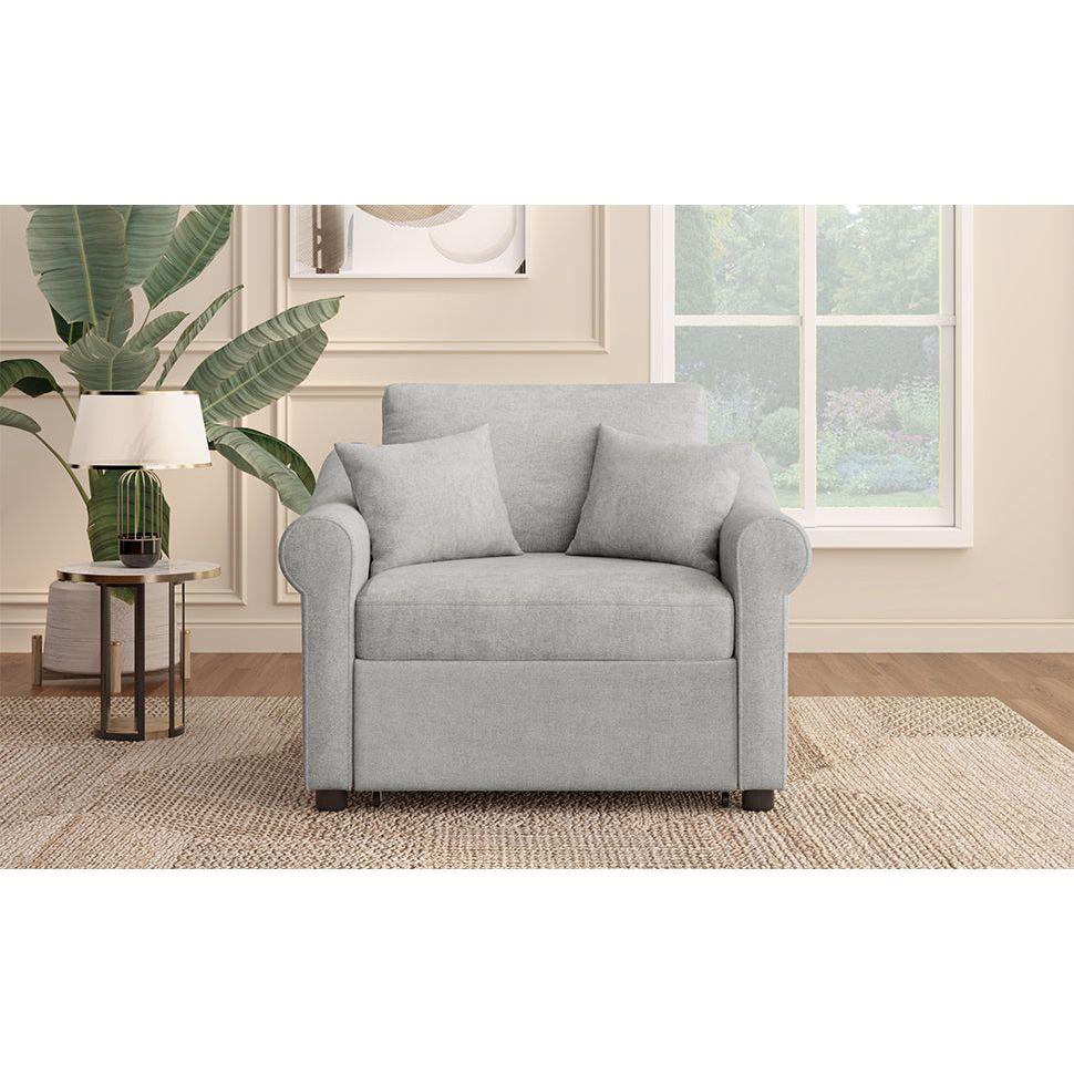 Chenille Convertible Sleeper Chair with Adjustable Backrest, 3 IN 1 Lounger Chair Turns Into Bed, Single Bed for Living Room, Gray