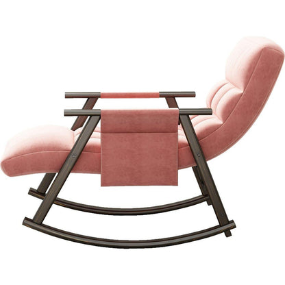 Casual folding rocking chair upholstered, lounge rocking chair adjustable high back and foot rest,side pockets placed in living room bedroom balcony