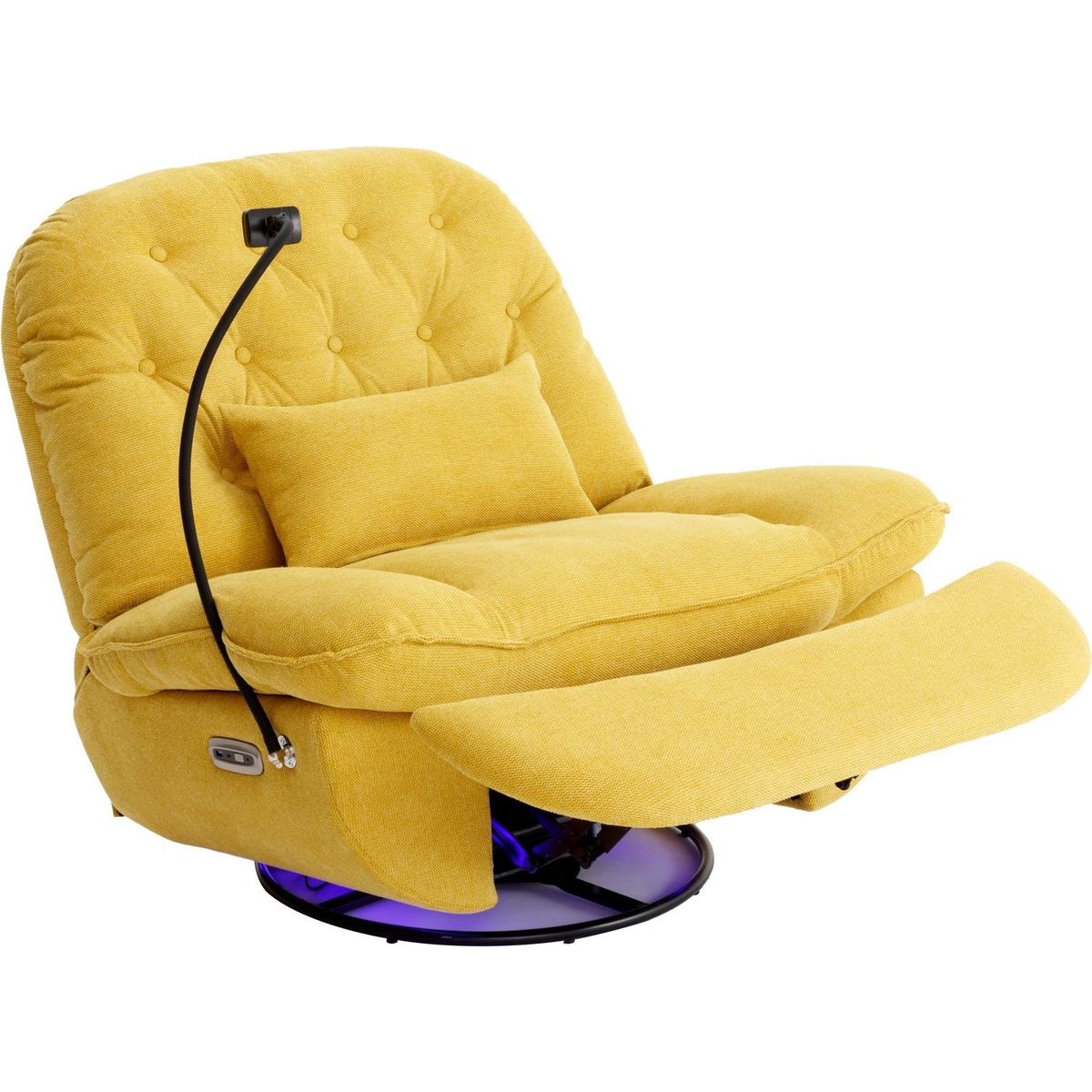 270 Degree Swivel Power Recliner with Voice Control, Bluetooth Music Player,USB Ports, Atmosphere Lamp, Hidden Arm Storage and Mobile Phone Holder for Living Room, Bedroom, Apartment, Yellow