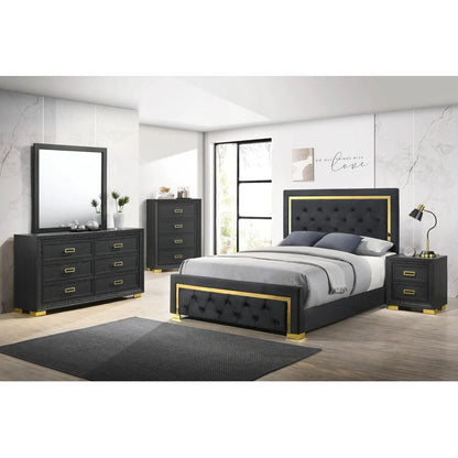 Glamorous 1pc Modern Glam Style 2-Drawer Nightstand Black Gold Finish Gold-colored Hardware Bedroom Furniture