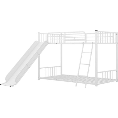 Metal Bunk Bed with Slide, Twin over Twin, White