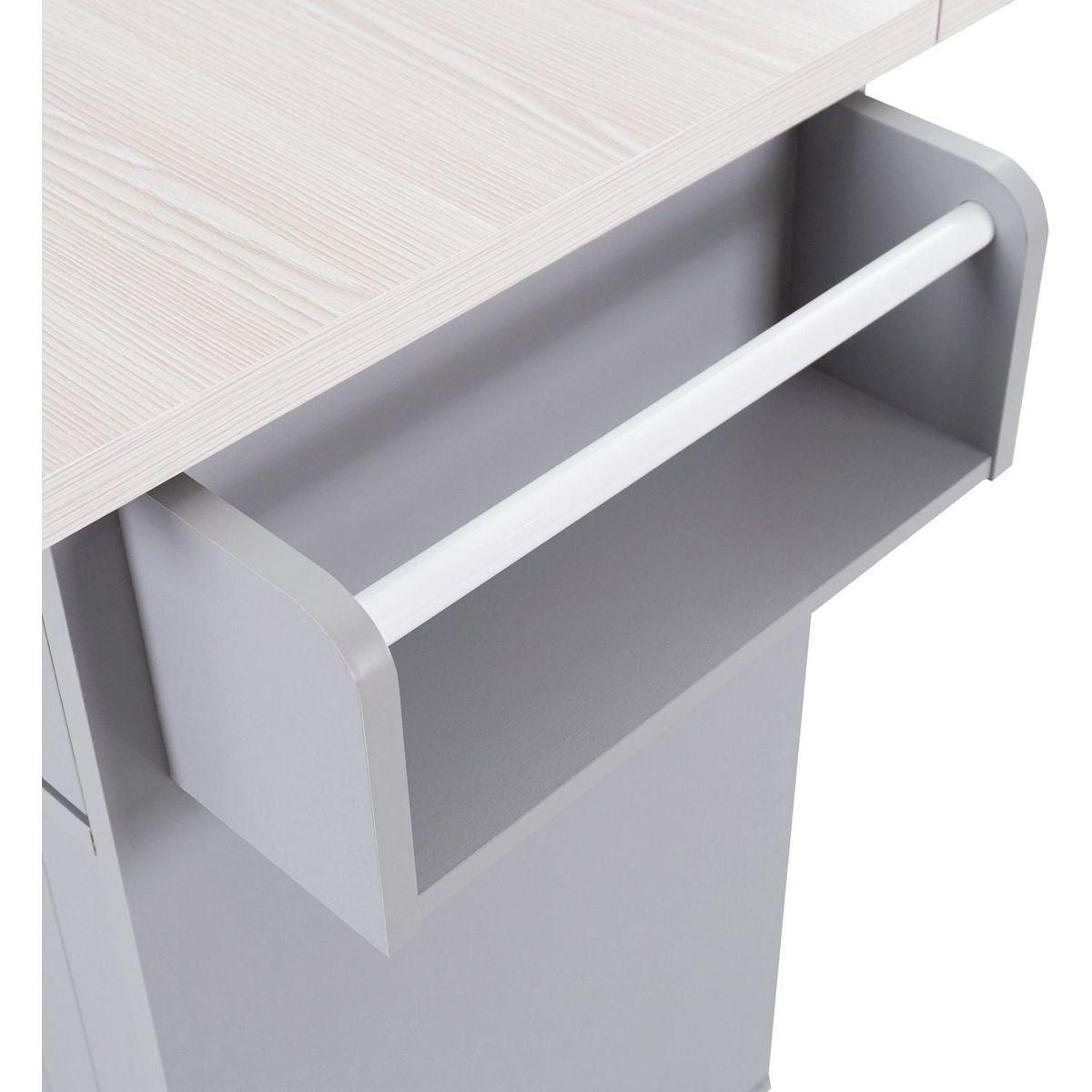 Kitchen Island with Trash Can Storage Cabinet, Kitchen Cart with Drop Leaf, Spice Rack, Towel Rack and Drawer, Rolling Kitchen Island on Wheels with Adjustable Shelf, Grey