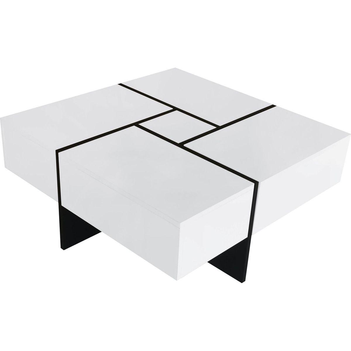 Unique Design Coffee Table with 4 Hidden Storage Compartments, Square Cocktail Table with Extendable Sliding Tabletop, UV High-gloss Design Center Table for Living Room, 31.5"x 31.5"
