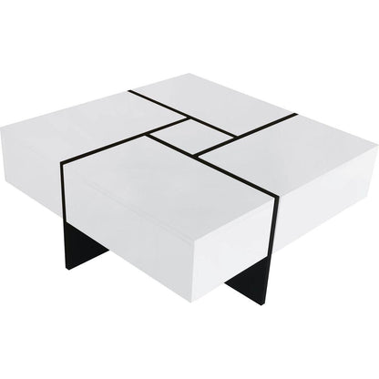 Unique Design Coffee Table with 4 Hidden Storage Compartments, Square Cocktail Table with Extendable Sliding Tabletop, UV High-gloss Design Center Table for Living Room, 31.5"x 31.5"