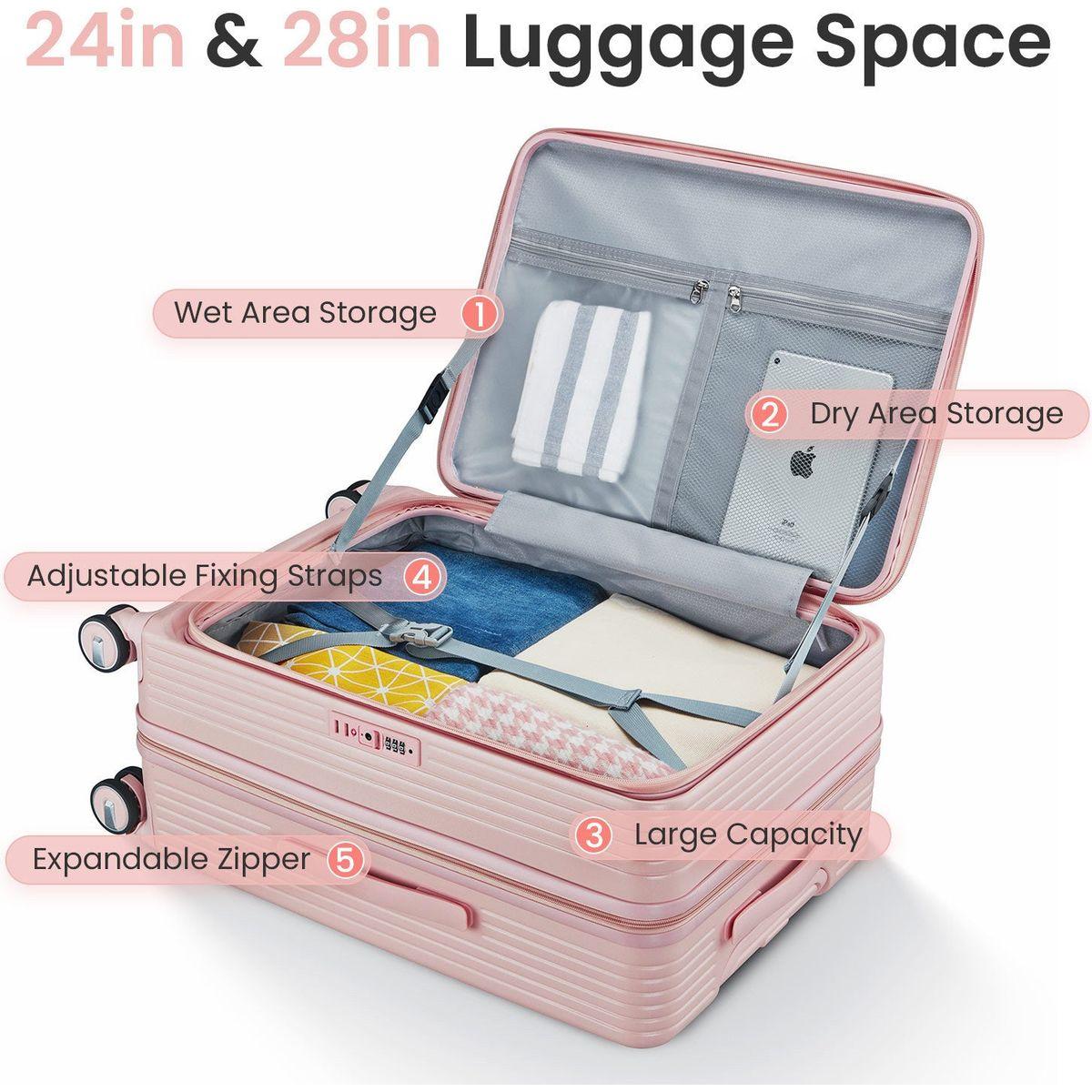 Luggage Sets 3 Piece(20/24/28), Expandable Carry On Luggage with TSA Lock Airline Approved, 100% PC Hard Shell and Lightweight Suitcase with Front Pocket and Spinner Wheels