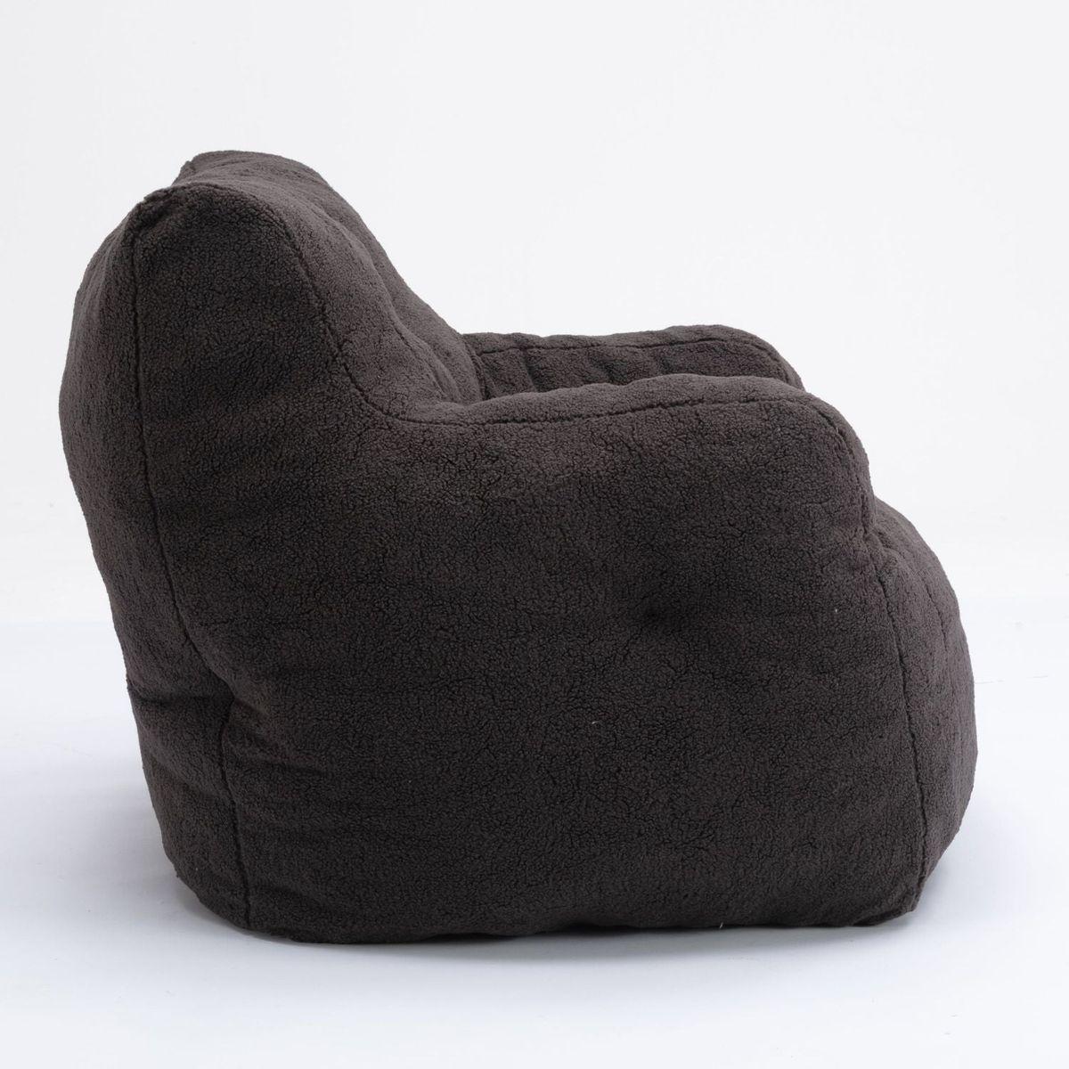 Soft Teddy Fabric Tufted Foam Bean Bag Chair With Teddy Fabric Dark Gray