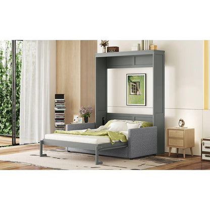 Queen Size Murphy Bed Wall Bed with Cushion,Gray