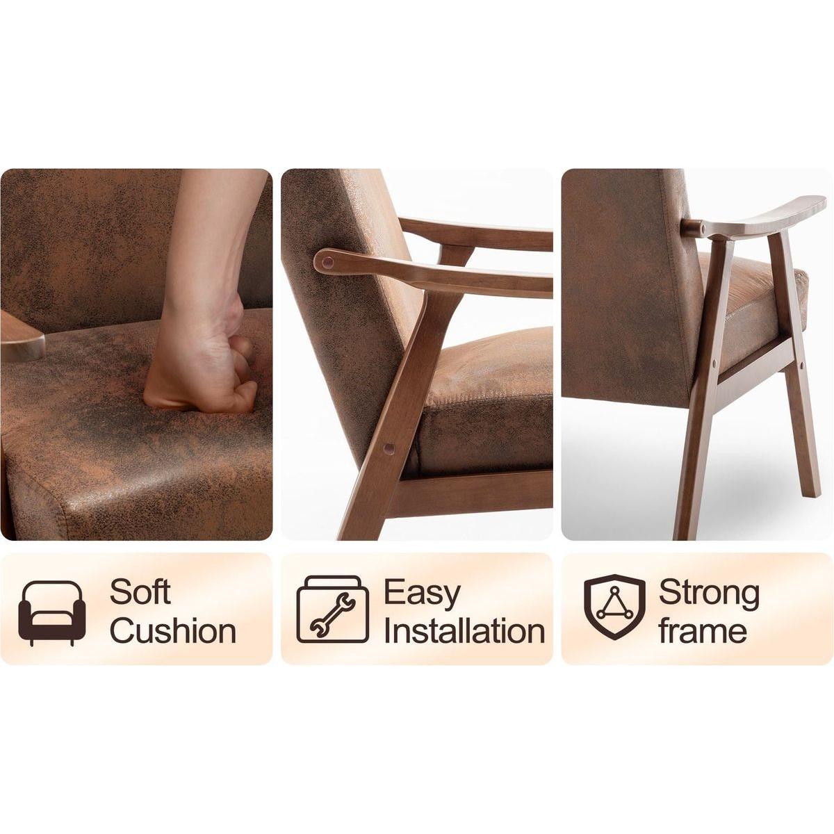 Mid-Century Modern Chair, Living Room Chair with Solid Wood Frame, Accent Chair Extra-Thick Backrest, Wingback Chair for Bedroom, Reading Room, Living Room, Lounge Chair Indoor