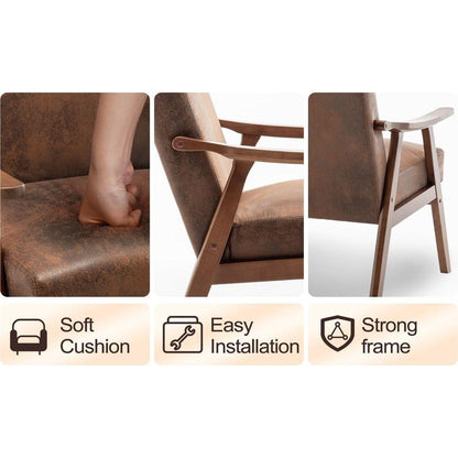 Mid-Century Modern Chair, Living Room Chair with Solid Wood Frame, Accent Chair Extra-Thick Backrest, Wingback Chair for Bedroom, Reading Room, Living Room, Lounge Chair Indoor