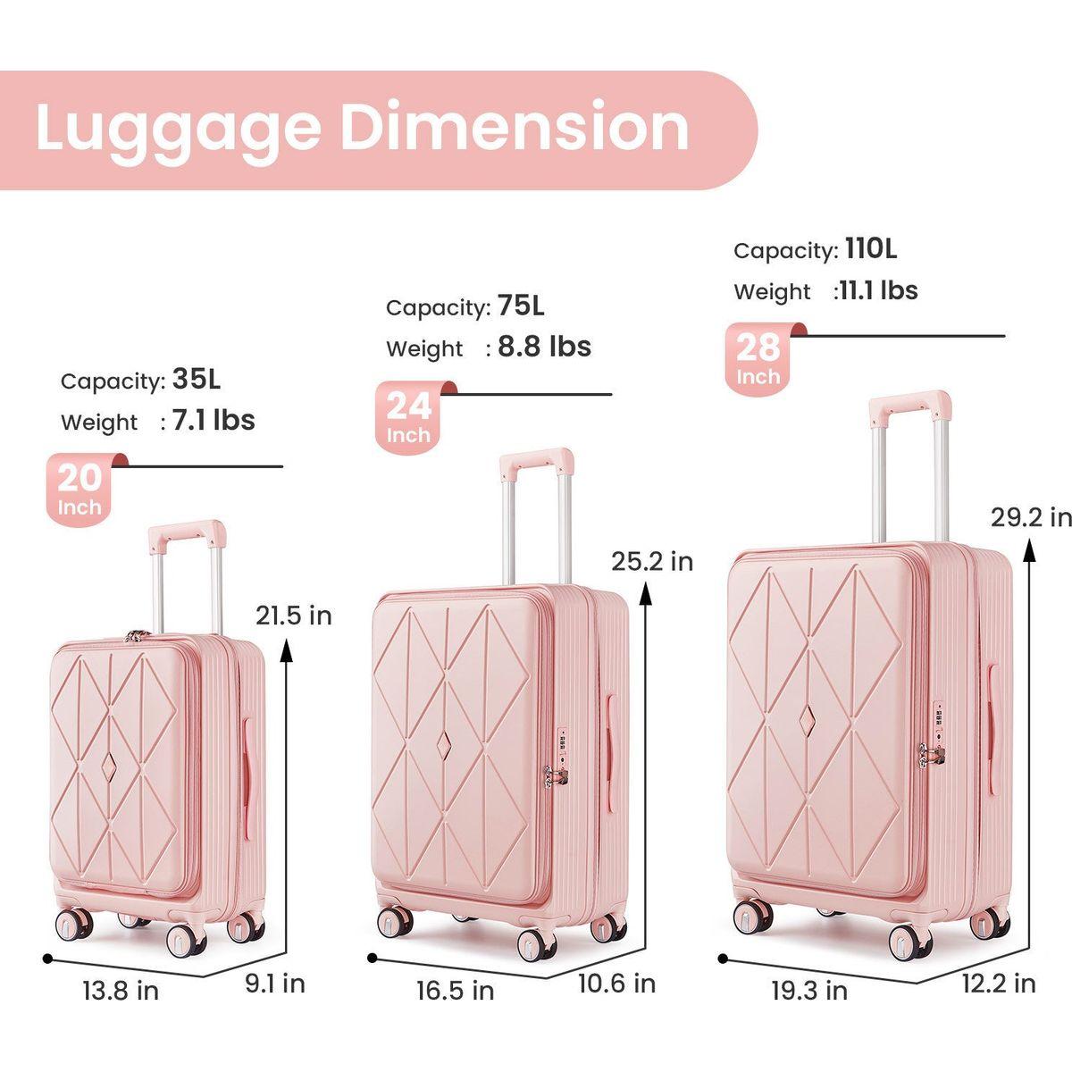 Luggage Sets 3 Piece(20/24/28), Expandable Carry On Luggage with TSA Lock Airline Approved, 100% PC Hard Shell and Lightweight Suitcase with Front Pocket and Spinner Wheels