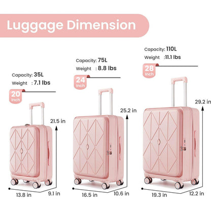 Luggage Sets 3 Piece(20/24/28), Expandable Carry On Luggage with TSA Lock Airline Approved, 100% PC Hard Shell and Lightweight Suitcase with Front Pocket and Spinner Wheels