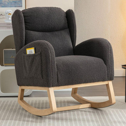 Teddy Fabric Rocking Chair With Packet Wood Legs,Dark Gray