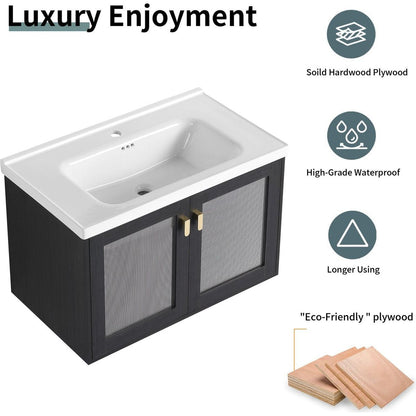 32 Inch Wall-Mounted Bathroom Vanity With Sink, For Small Bathroom (KD-Packing)