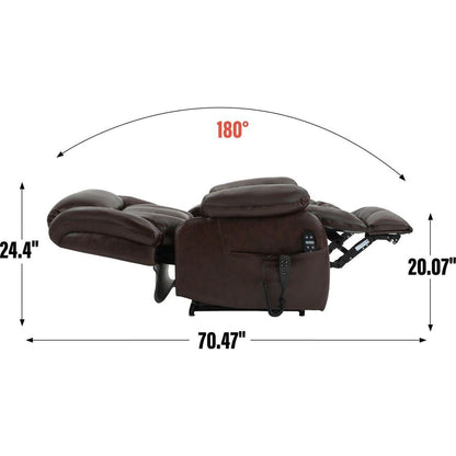 Dual Motor Infinite Position Up to 350 LBS Electric Medium size Genuine Leather Brown Power Lift Recliner Chair with 8-Point Vibration Massage and Lumbar Heating