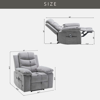 Power Recliner Chair with Adjustable Massage Function, Recliner Chair with Heating System for Living Room, Light Gray color fabric