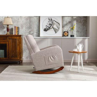 High Back Rocking Chair Nursery Chair .Comfortable Rocker Fabric Padded Seat .Modern High Back Armchair