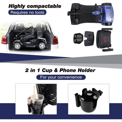 MAX SPORT BLUE 4 Wheels Outdoor Compact Mobility Scooter with 2 in 1 Cup & Phone Holder