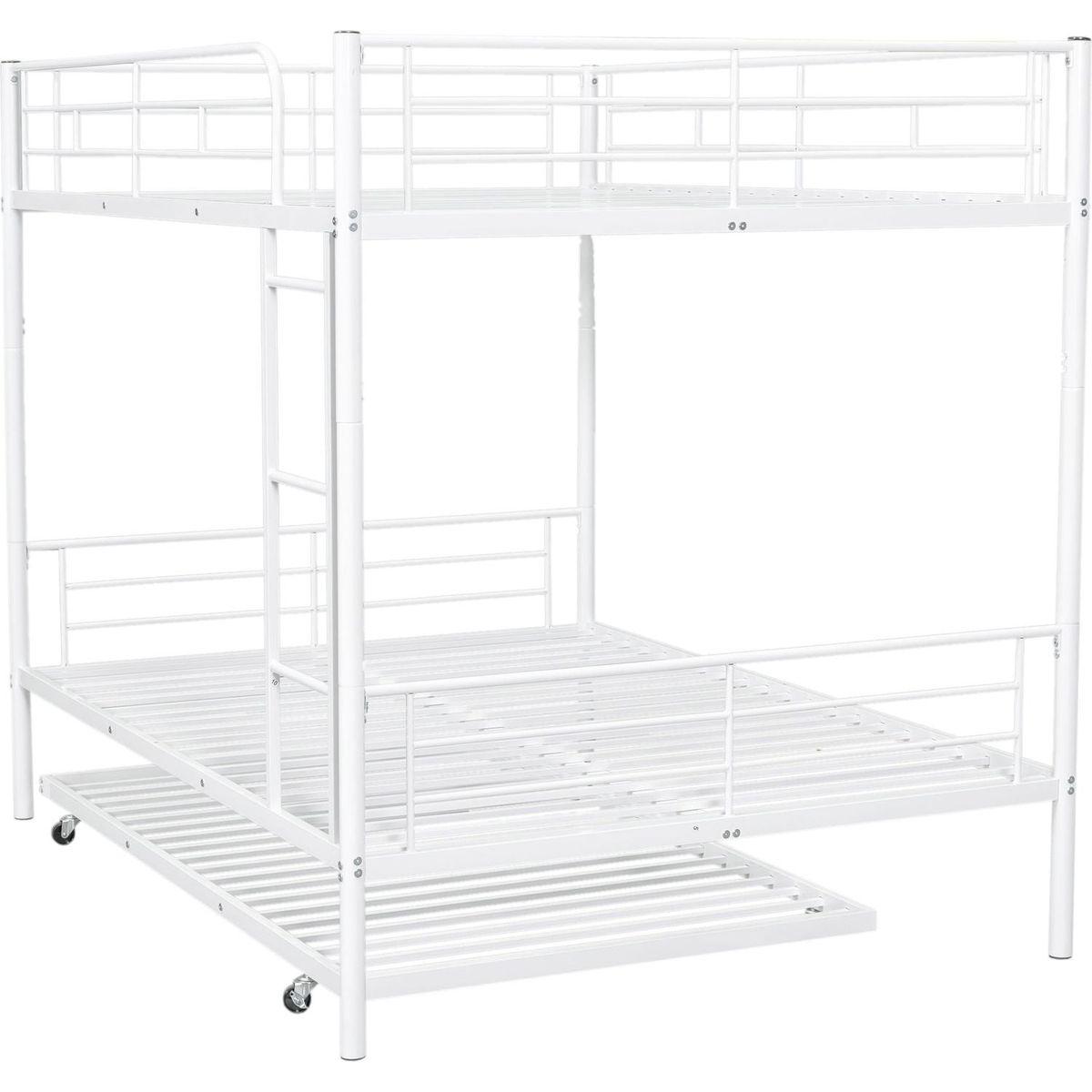 Full Over Full Metal Bunk Bed with Trundle, White