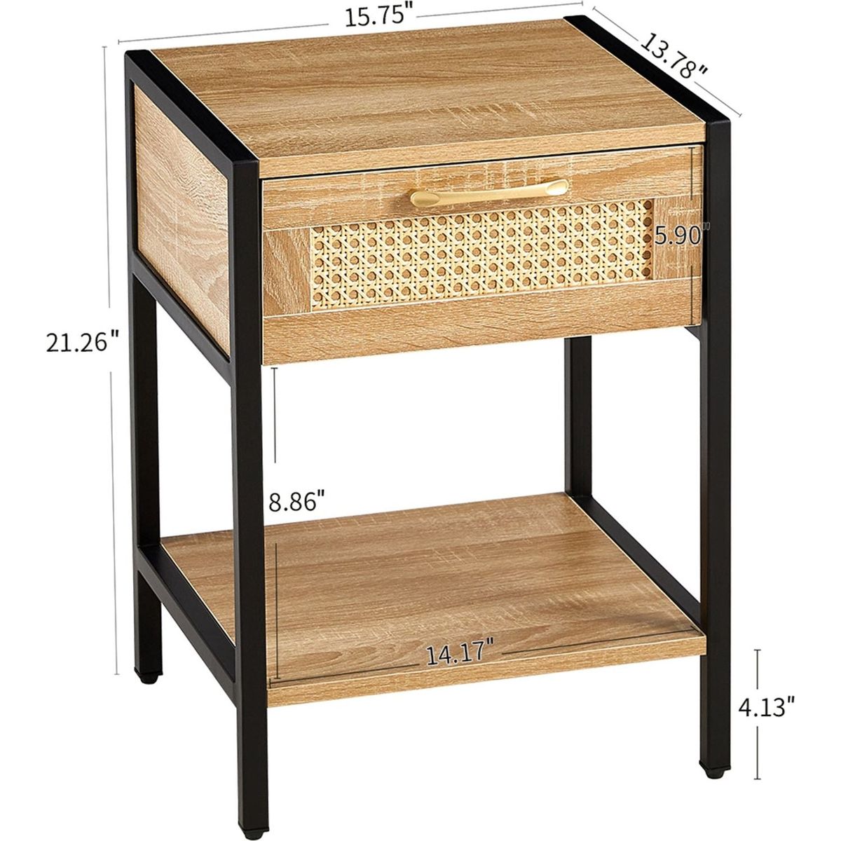 15.74" Rattan End table with drawer, Modern nightstand, metal legs,side table for living room, bedroom,natural(1 pc)