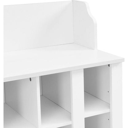 Shoe Storage Bench with Shelves and 4 Hooks, Elegant Hall Tree with Wall Mounted Coat Rack, Entryway Organizer For Hallway, Foyer, Mudroom, White
