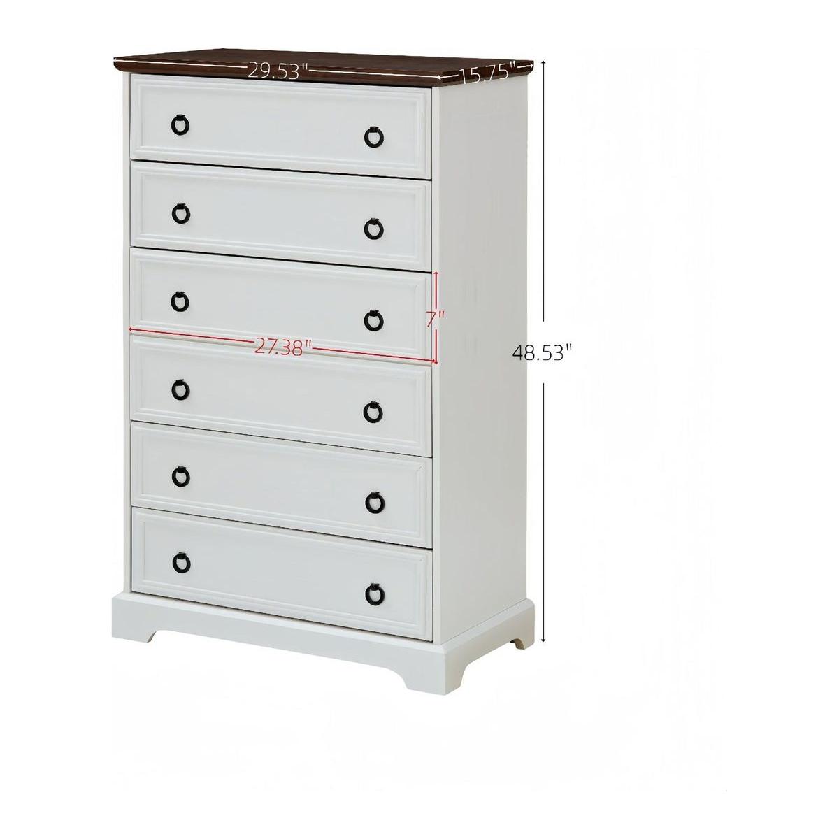 Modern 6 Drawer Dresser, Dressers for Bedroom, Tall Chest of Drawers Closet Organizers & Storage Clothes - Easy Pull Handle, Textured Borders Living Room, Hallway,L 29.53"xW15.75"xH48.03"White