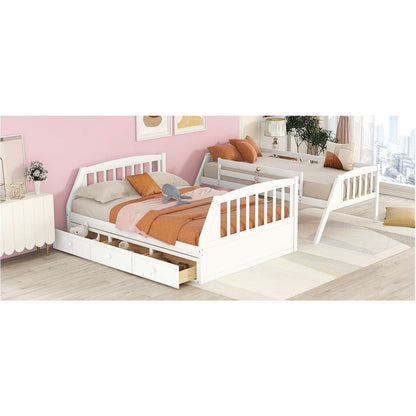 Twin-Over-Full Bunk Bed with Drawers氓Ladder and Storage Staircase, White