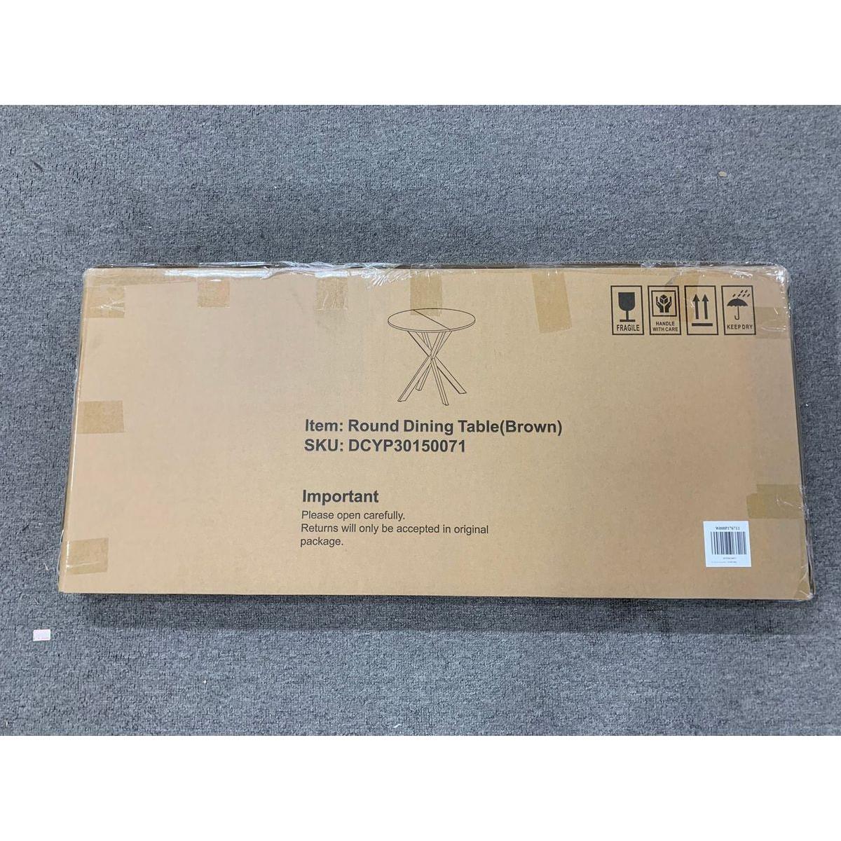 31.5 Inch Round Dining Table, Small Circle Kitchen Table with Metal Black Legs for 2-4 people,Modern Dining Room Table, Brown (only table)