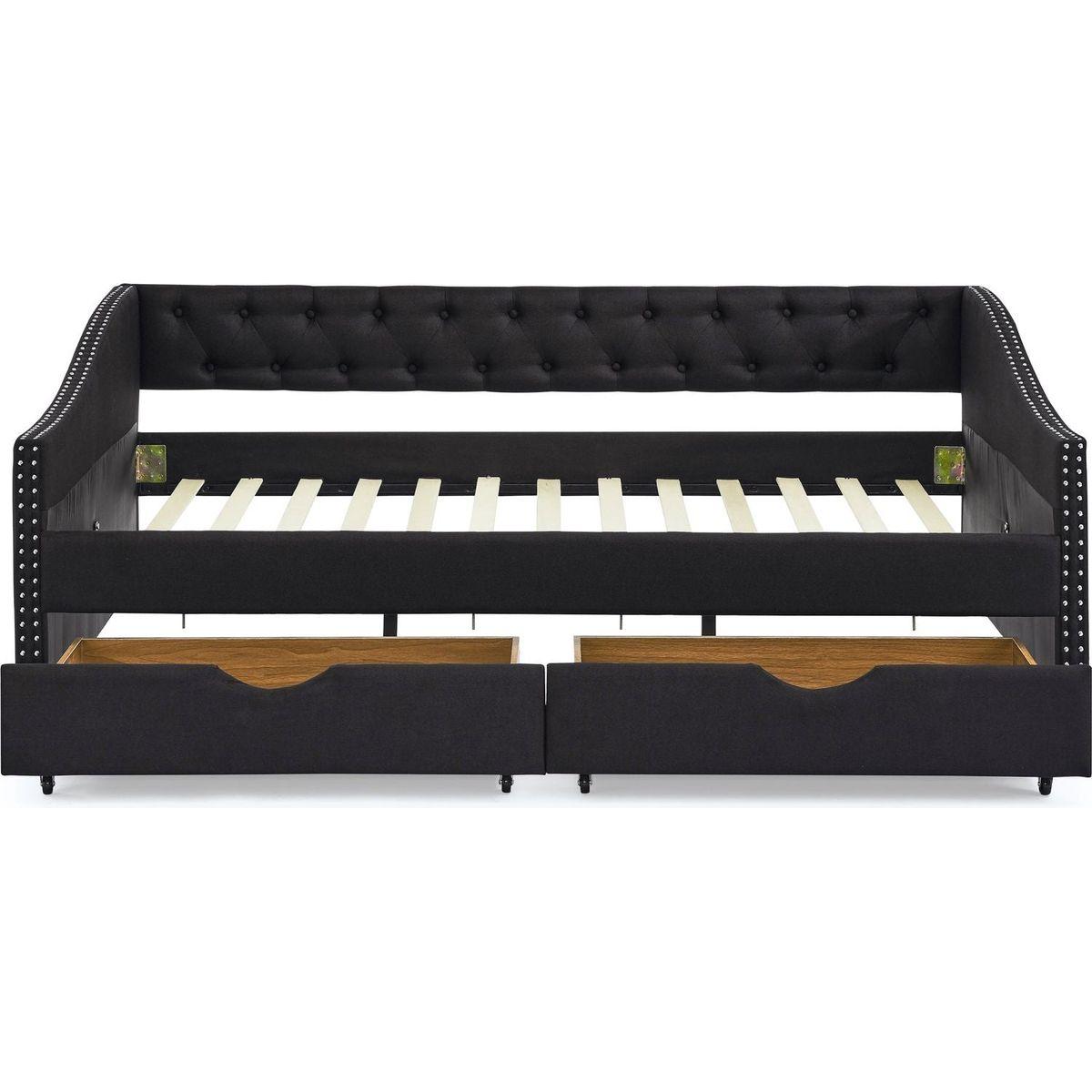 Full Size Daybed with Drawers Upholstered Tufted Sofa Bed, with Button on Back and Copper Nail on Waved Shape Arms(80.5"x55.5"x27.5")