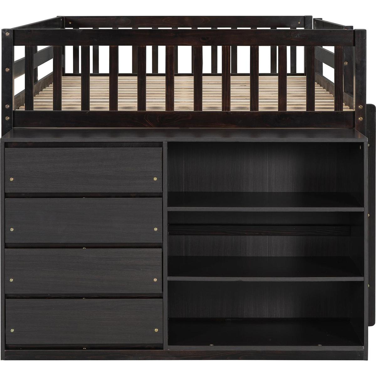 Full over Full Bunk Bed with 4 Drawers and 3 Shelves-Espresso