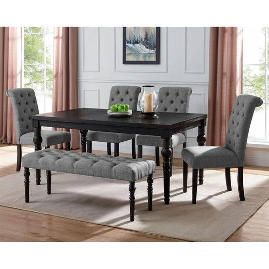 Leviton Urban Style Dark Wash Wood Dining Set: Table, 4 Chairs and Bench