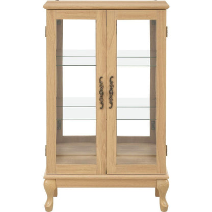 2 Doors Curio Cabinet with Tempered Glass Doors, Curio Cabinets with Mirrored Back Panel and Adjustable Shelves, Lighted Display Cabinet for Home, Office Light Bulb Included OAK