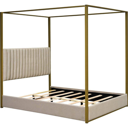 Queen Size Upholstery Canopy Platform Bed with Headboard and Metal Frame, Beige