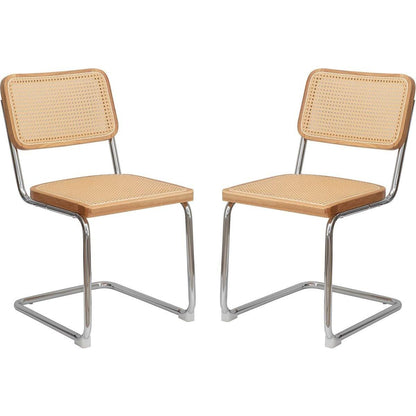 Dining Chairs Set of 2, Velvet Rattan Side Accent Chairs with Chrome Legs, Modern Mid Century Breuer Designed Chairs, Upholstered Dining Living Room Kitchen Chairs