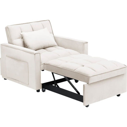 Sofa bed chair 3 in 1 convertible, recliner, single recliner, suitable for small Spaces with adjustable back black creamy white