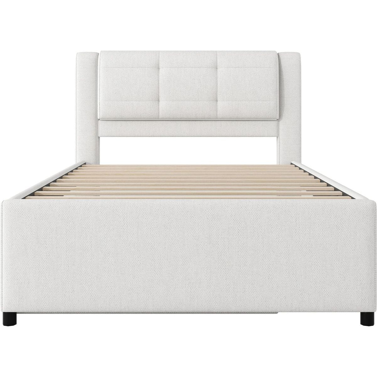 Full Size Upholstery platform bed with Trundle,Trundle can be flat or erected, Beige