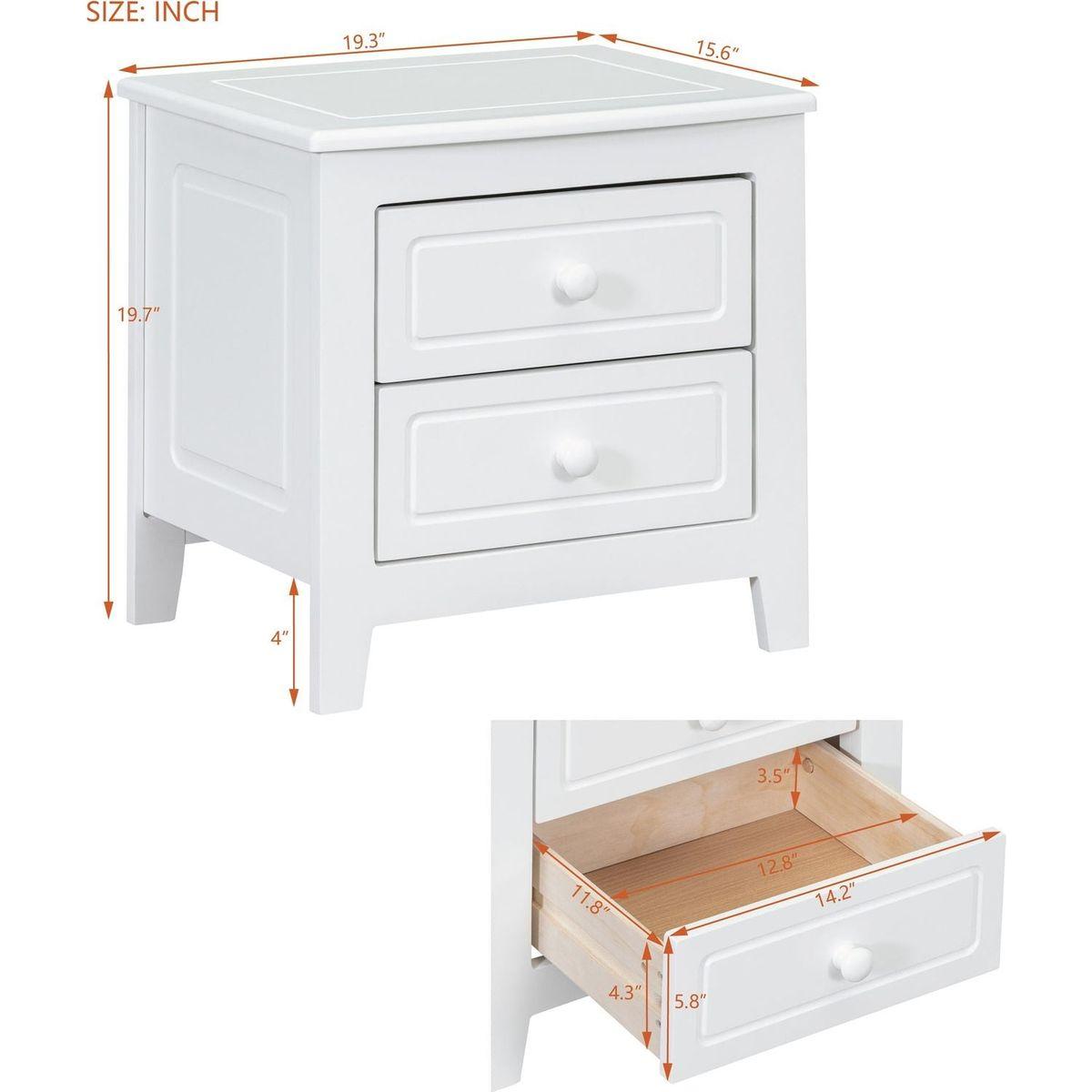 2-Drawer Nightstand for Bedroom, Mid Century Retro Bedside Table with Classic Design,White