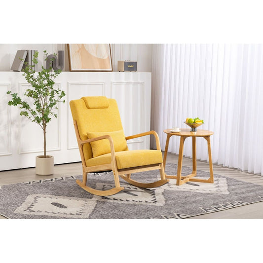 Rocking Chair Upholstered Fabric Rocking Armchair Indoor with High Backrest Glider Chairs and Lumbar Pillow for Living Room