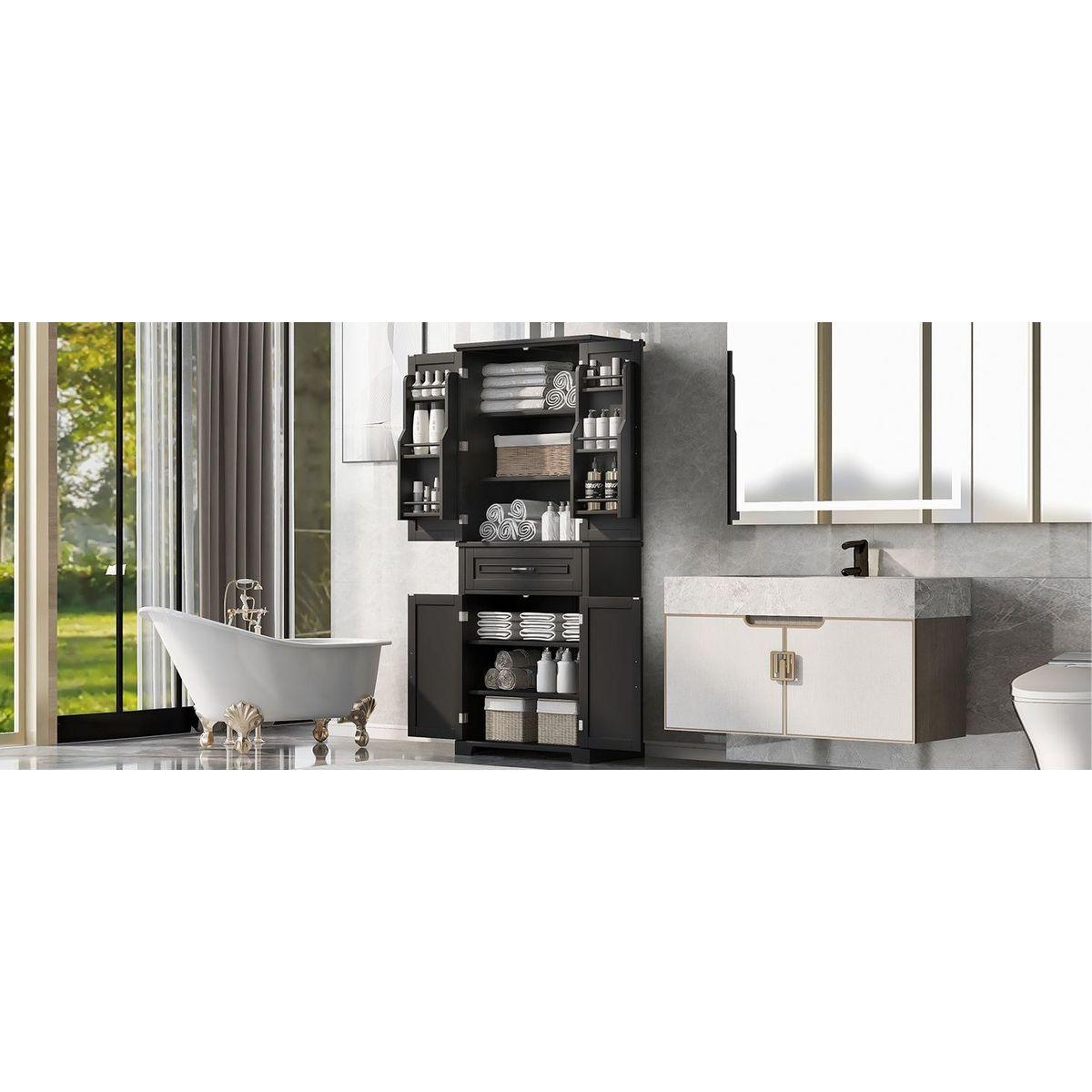 Bathroom Storage Cabinet with Doors and Drawer, Multiple Storage Space, Adjustable Shelf, Black