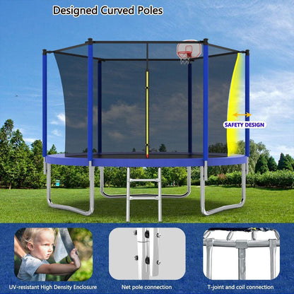 10FT Trampoline for Kids, Basketball Hoop and Ladder, Outdoor Kids Trampoline with Safety Enclosure,Fast Assembly for Backyard Fun,ASTM Approved