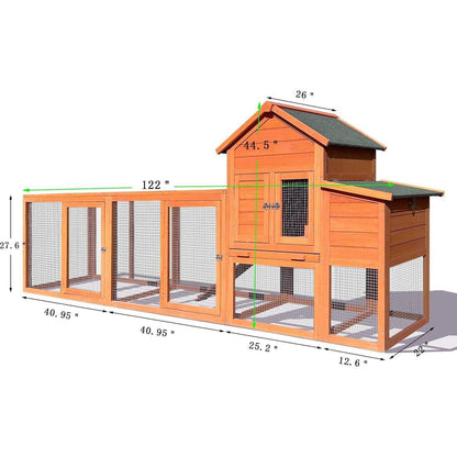 122脟Large Wooden Chicken Coop,Outdoor Hen House with Nest Box, Wire Fence Poultry Cage
