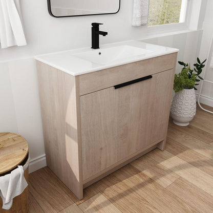 36 Inch Freestanding Bathroom Vanity with White Ceramic Sink & 2 Soft-Close Cabinet Doors (BVB02436PLO-F-BL9090B),W1286S00063