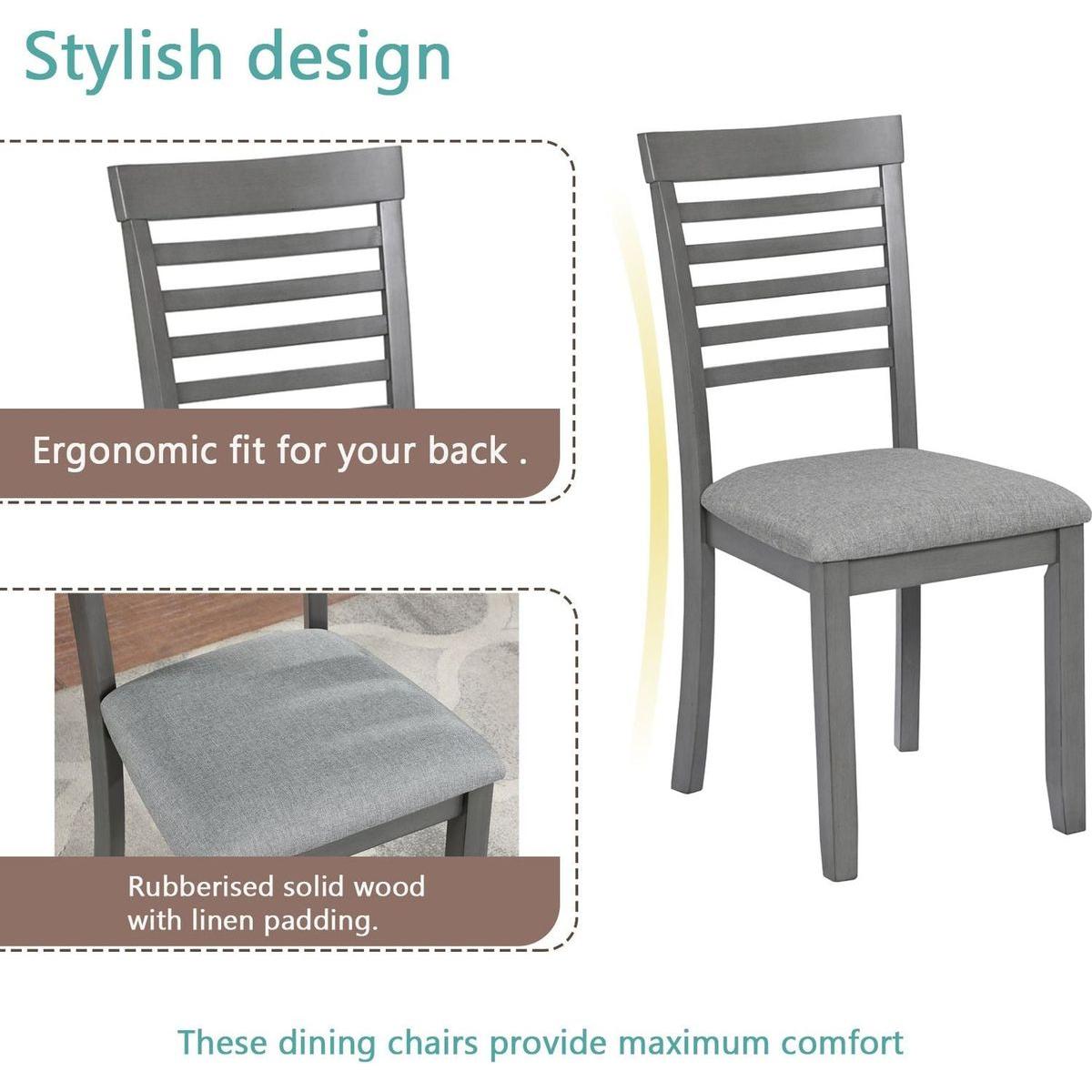 5 Piece Modern Dining Set, Rectangular Wooden Dining Table with 4 Upholstered Chairs for Kitchen, Dining Room, Gray