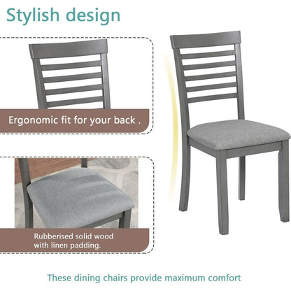 5 Piece Modern Dining Set, Rectangular Wooden Dining Table with 4 Upholstered Chairs for Kitchen, Dining Room, Gray