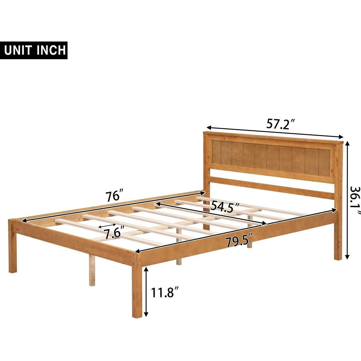 Platform Bed Frame with Headboard, Wood Slat Support, No Box Spring Needed, Full, Oak