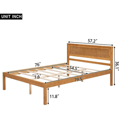 Platform Bed Frame with Headboard, Wood Slat Support, No Box Spring Needed, Full, Oak