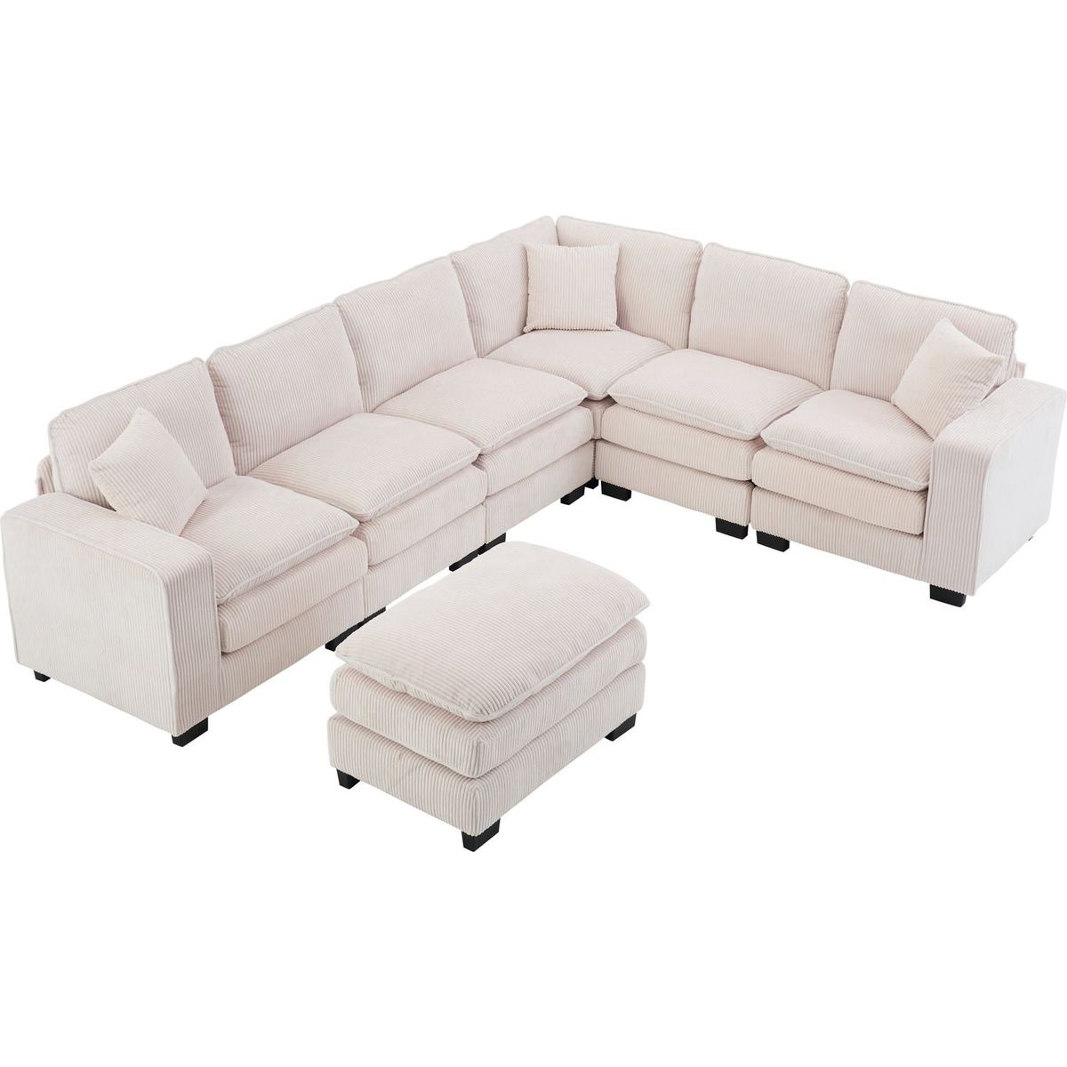 Modern U Shaped 6-seat Sectional Sofa Couch with one Ottoman and three toss pillows, Modular Sofa for Living Room,Corduroy sofa