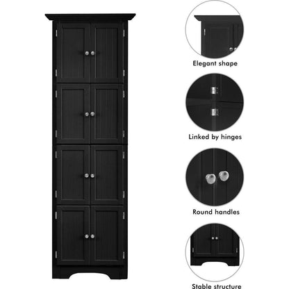 Tall Storage Cabinet with Doors and 4 Shelves for Living Room, Kitchen, Office, Bedroom, Bathroom, Modern, Black