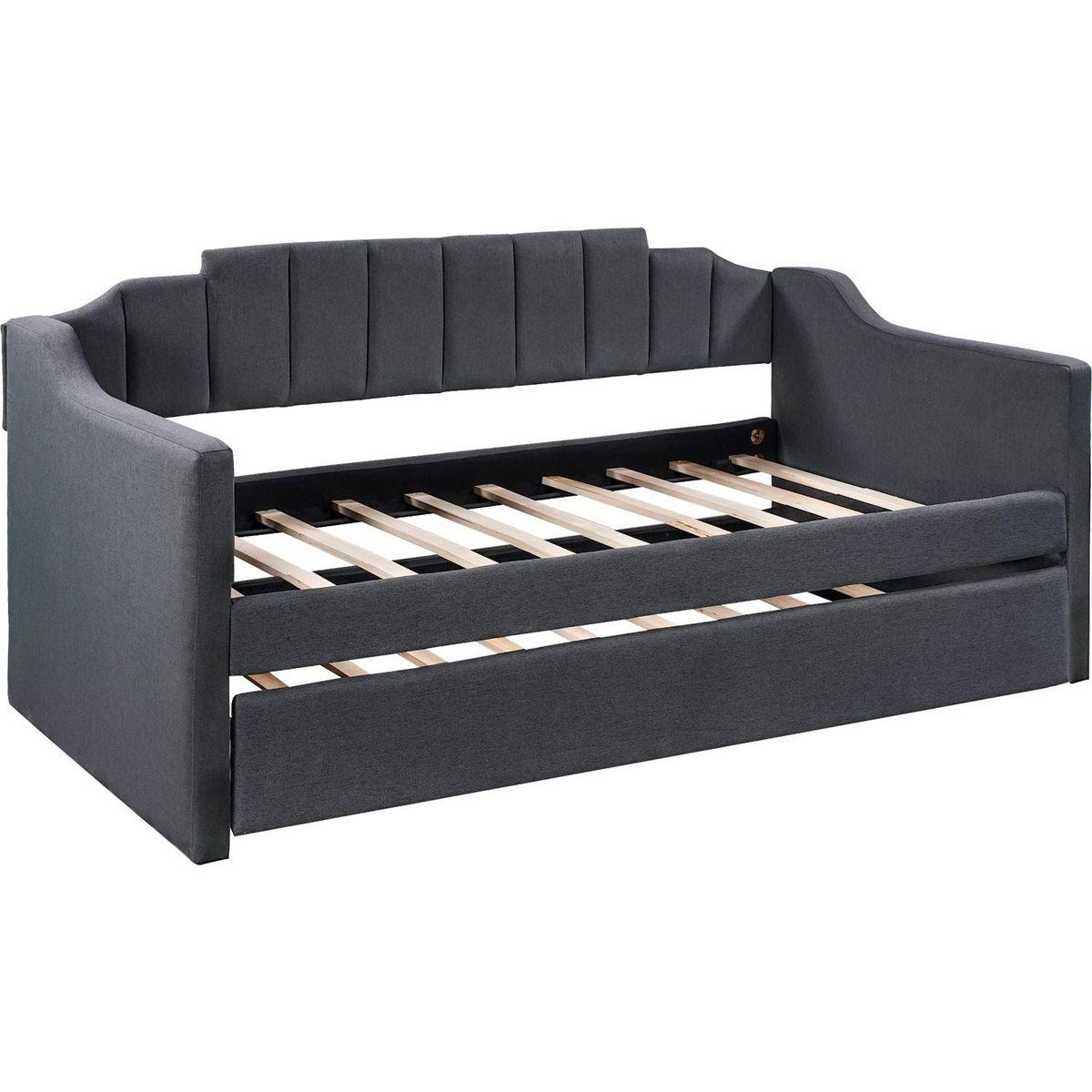 Upholstered Twin Daybed with Trundle,Black