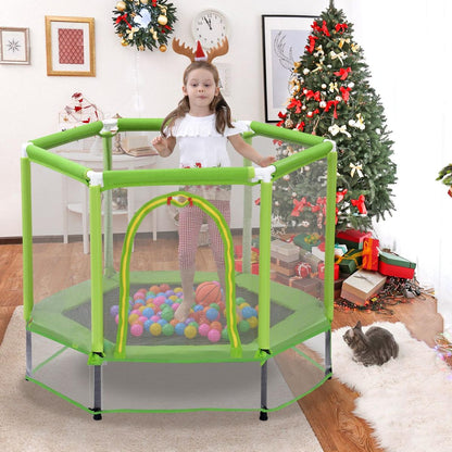 55" Toddlers Trampoline with Safety Enclosure Net and Balls, Indoor Outdoor Mini Trampoline for Kids