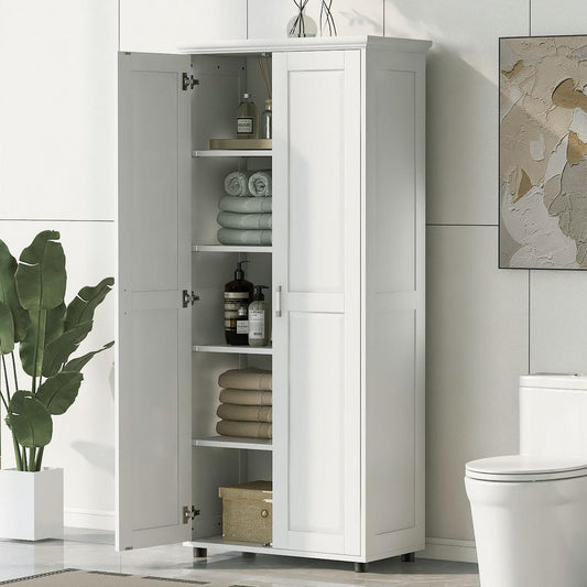 Storage Cabinet with Two Doors for Bathroom, Office, Adjustable Shelf, MDF Board, White